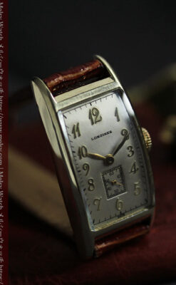 緩やかな曲線が上品な細長いケースのロンジンのアンティーク腕時計【1946年頃】-W1616-14