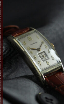 緩やかな曲線が上品な細長いケースのロンジンのアンティーク腕時計【1946年頃】-W1616-16