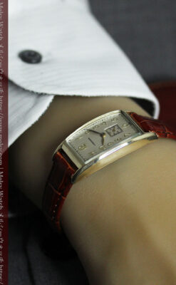 緩やかな曲線が上品な細長いケースのロンジンのアンティーク腕時計【1946年頃】-W1616-6