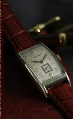 緩やかな曲線が上品な細長いケースのロンジンのアンティーク腕時計【1946年頃】-W1616-9