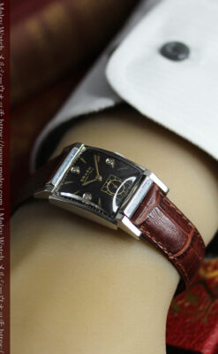 グリュエン アンティーク腕時計 金銀混色に3点ダイヤ&黒文字盤 【1945年頃】-W1617-15