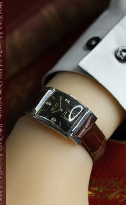 グリュエン アンティーク腕時計 金銀混色に3点ダイヤ&黒文字盤 【1945年頃】-W1617-16