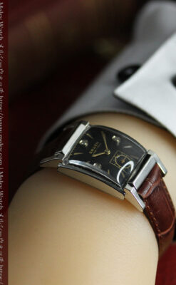 グリュエン アンティーク腕時計 金銀混色に3点ダイヤ&黒文字盤 【1945年頃】-W1617-17