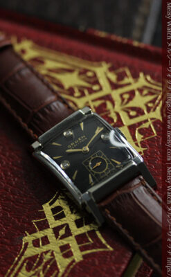 グリュエン アンティーク腕時計 金銀混色に3点ダイヤ&黒文字盤 【1945年頃】-W1617-5