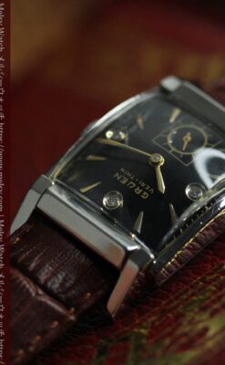 グリュエン アンティーク腕時計 金銀混色に3点ダイヤ&黒文字盤 【1945年頃】-W1617-6