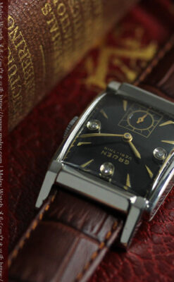 グリュエン アンティーク腕時計 金銀混色に3点ダイヤ&黒文字盤 【1945年頃】-W1617-7