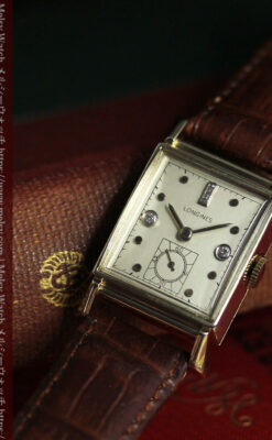 ダイヤ文字盤 ロンジンの金無垢アンティーク腕時計 【1947年頃】-W1618-1