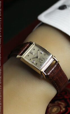 ダイヤ文字盤 ロンジンの金無垢アンティーク腕時計 【1947年頃】-W1618-17