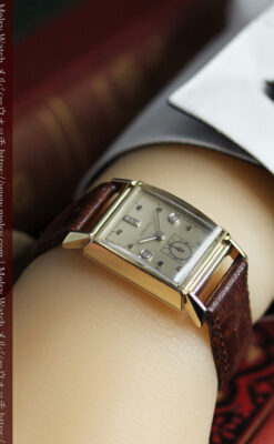 ダイヤ文字盤 ロンジンの金無垢アンティーク腕時計 【1947年頃】-W1618-19