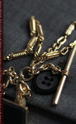 拳と石の飾り付きアンティーク懐中時計チェーン-C0514-12