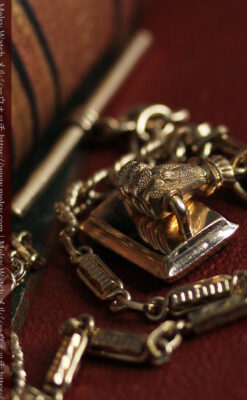 拳と石の飾り付きアンティーク懐中時計チェーン-C0514-5