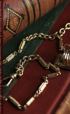 拳と石の飾り付きアンティーク懐中時計チェーン-C0514-7