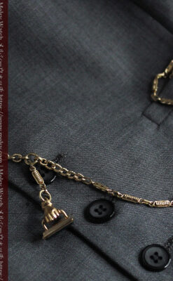 拳と石の飾り付きアンティーク懐中時計チェーン-C0514-8