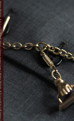 拳と石の飾り付きアンティーク懐中時計チェーン-C0514-9