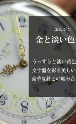 淡い黄色と金の美しい装飾 エルジンのアンティーク懐中時計【1900年頃】-P2356-0