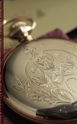 淡い黄色と金の美しい装飾 エルジンのアンティーク懐中時計【1900年頃】-P2356-13