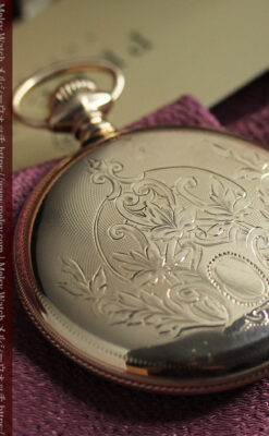 淡い黄色と金の美しい装飾 エルジンのアンティーク懐中時計【1900年頃】-P2356-6