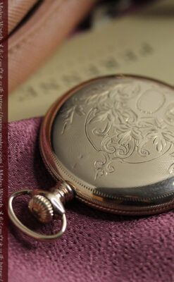 淡い黄色と金の美しい装飾 エルジンのアンティーク懐中時計【1900年頃】-P2356-7