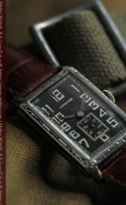 傑出した個性のロンジン 黒い文字盤のアンティーク腕時計 【1926年頃】-W1619-10