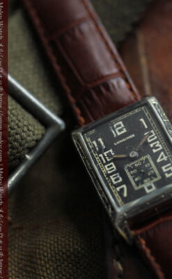 傑出した個性のロンジン 黒い文字盤のアンティーク腕時計 【1926年頃】-W1619-11