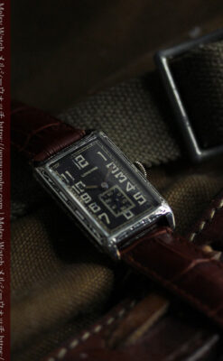 傑出した個性のロンジン 黒い文字盤のアンティーク腕時計 【1926年頃】-W1619-14