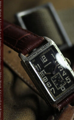 傑出した個性のロンジン 黒い文字盤のアンティーク腕時計 【1926年頃】-W1619-15