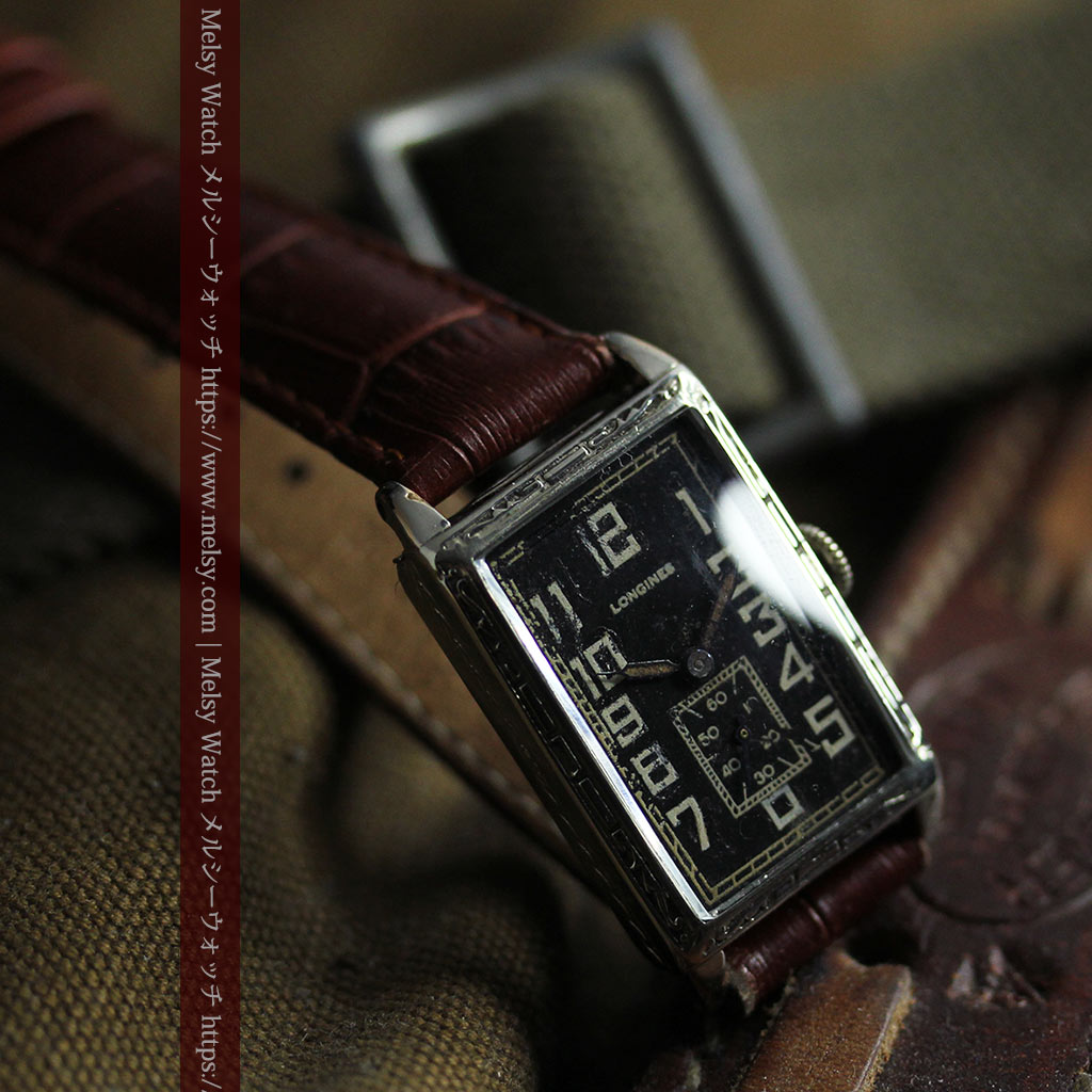 傑出した個性のロンジン 黒い文字盤のアンティーク腕時計 1926年