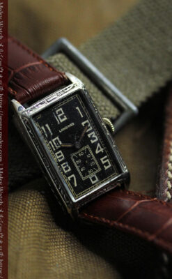 傑出した個性のロンジン 黒い文字盤のアンティーク腕時計 【1926年頃】-W1619-4