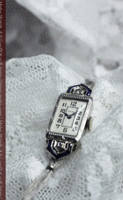 サファイアと大粒のダイヤが輝くグリュエンの金無垢アンティーク腕時計 【1925年頃】-W1620-12