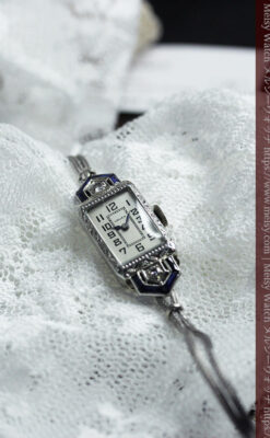 サファイアと大粒のダイヤが輝くグリュエンの金無垢アンティーク腕時計 【1925年頃】-W1620-13