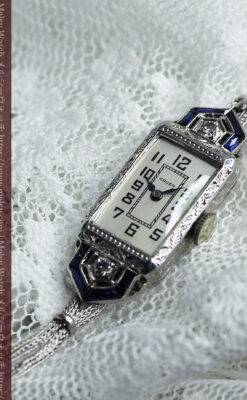 サファイアと大粒のダイヤが輝くグリュエンの金無垢アンティーク腕時計 【1925年頃】-W1620-14