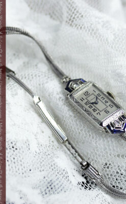 サファイアと大粒のダイヤが輝くグリュエンの金無垢アンティーク腕時計 【1925年頃】-W1620-16