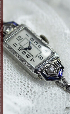 サファイアと大粒のダイヤが輝くグリュエンの金無垢アンティーク腕時計 【1925年頃】-W1620-17