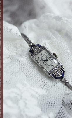 サファイアと大粒のダイヤが輝くグリュエンの金無垢アンティーク腕時計 【1925年頃】-W1620-3