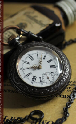 天使の装飾 渋さと深みあるロンジンのアンティーク懐中時計【1892年製】チェーン付き-P2359-4