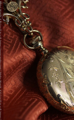 美しい彫りと文字盤・豪華なピン付き エルジンの14金無垢アンティーク懐中時計 【1906年頃】-P2360-10