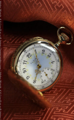 美しい彫りと文字盤・豪華なピン付き エルジンの14金無垢アンティーク懐中時計 【1906年頃】-P2360-14
