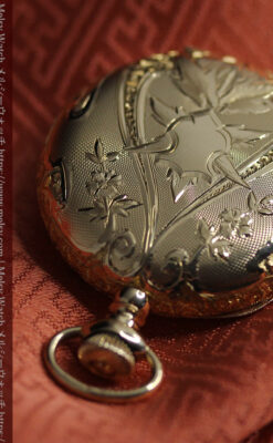 美しい彫りと文字盤・豪華なピン付き エルジンの14金無垢アンティーク懐中時計 【1906年頃】-P2360-15