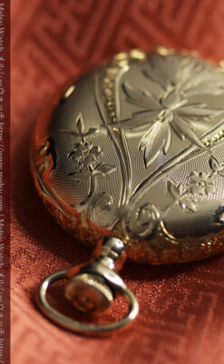 美しい彫りと文字盤・豪華なピン付き エルジンの14金無垢アンティーク懐中時計 【1906年頃】-P2360-16