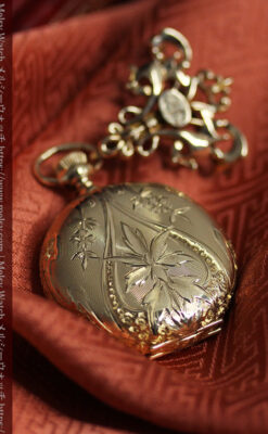 美しい彫りと文字盤・豪華なピン付き エルジンの14金無垢アンティーク懐中時計 【1906年頃】-P2360-18