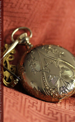 美しい彫りと文字盤・豪華なピン付き エルジンの14金無垢アンティーク懐中時計 【1906年頃】-P2360-19