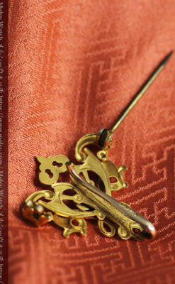 美しい彫りと文字盤・豪華なピン付き エルジンの14金無垢アンティーク懐中時計 【1906年頃】-P2360-23