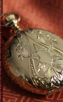美しい彫りと文字盤・豪華なピン付き エルジンの14金無垢アンティーク懐中時計 【1906年頃】-P2360-4