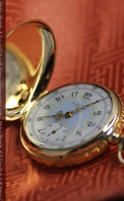 美しい彫りと文字盤・豪華なピン付き エルジンの14金無垢アンティーク懐中時計 【1906年頃】-P2360-5