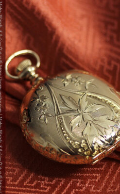 美しい彫りと文字盤・豪華なピン付き エルジンの14金無垢アンティーク懐中時計 【1906年頃】-P2360-8