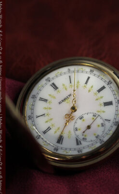 薄桃色の金彩文字盤 エルジンの大型アンティーク懐中時計 【1911年頃】-P2361-11