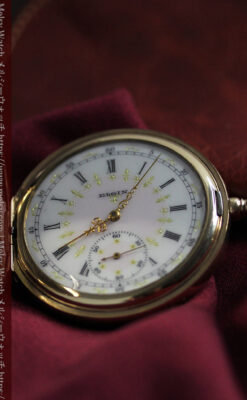 薄桃色の金彩文字盤 エルジンの大型アンティーク懐中時計 【1911年頃】-P2361-12