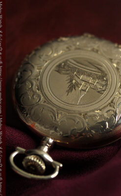 薄桃色の金彩文字盤 エルジンの大型アンティーク懐中時計 【1911年頃】-P2361-16