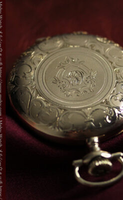 薄桃色の金彩文字盤 エルジンの大型アンティーク懐中時計 【1911年頃】-P2361-17