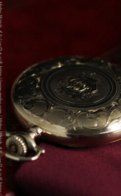 薄桃色の金彩文字盤 エルジンの大型アンティーク懐中時計 【1911年頃】-P2361-18